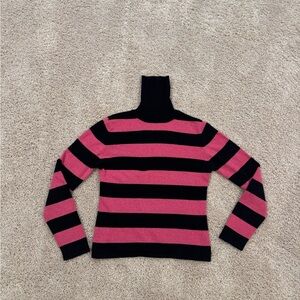 Autumn Cashmere Pink and Black Striped Turtleneck Sweater